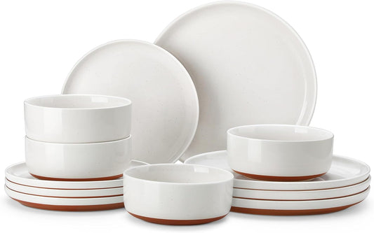 Plates and Bowls Sets, 12 Pieces Modern Stoneware Dinnerware Set for 4 Kitchen Dinner Set Ceramic Dishware Dishes Set Microwave and Dishwasher Safe