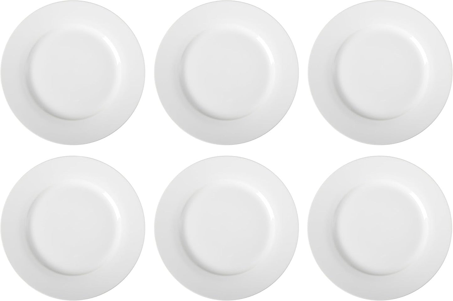 6-Piece White Dinner Plate Set, Microwave and Dishwasher Safe for Everyday Use, 10.5 inches