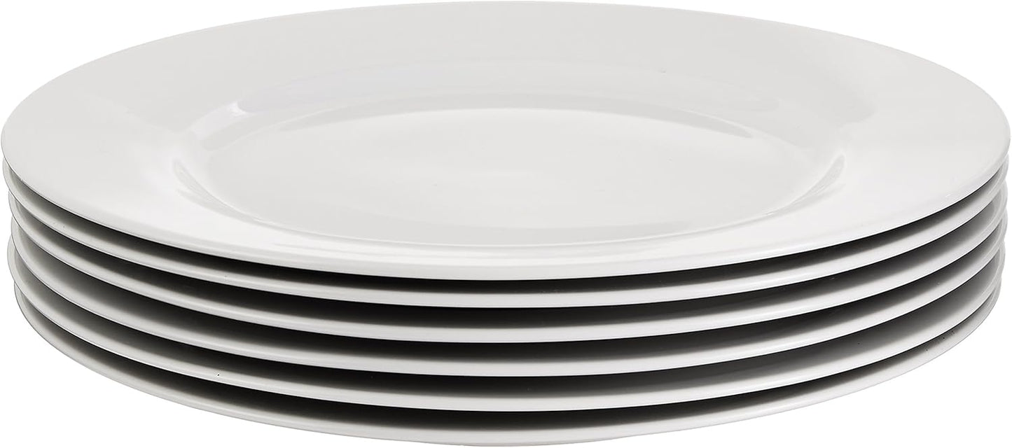 6-Piece White Dinner Plate Set, Microwave and Dishwasher Safe for Everyday Use, 10.5 inches